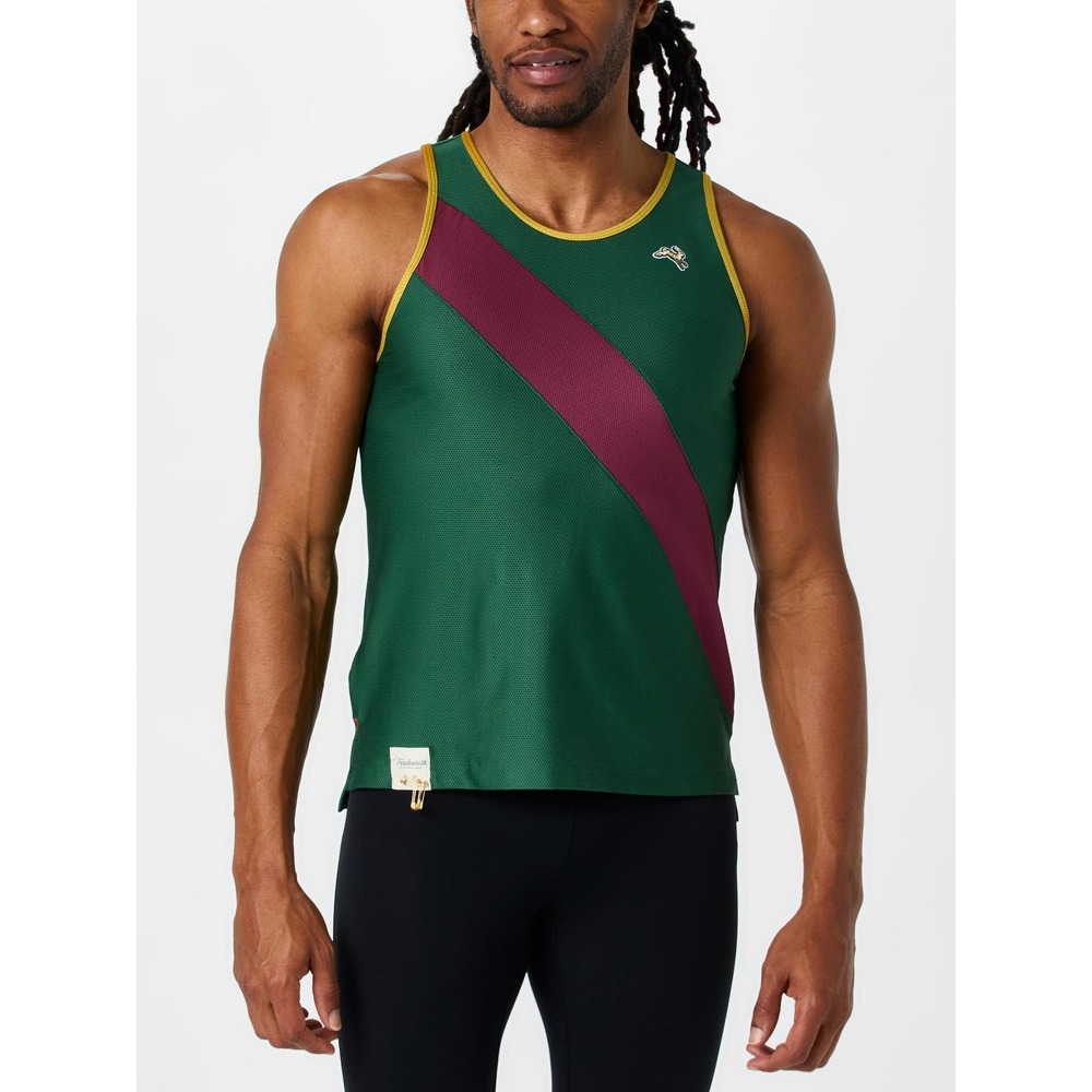 Tracksmith Van Cortlandt Singlet Mens Green Maroon Sash Running Tank Top